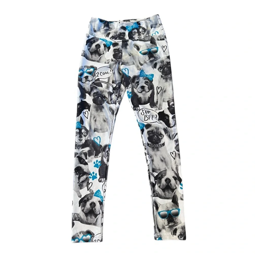 Justice Blue and Black Dog Print Leggings GUC